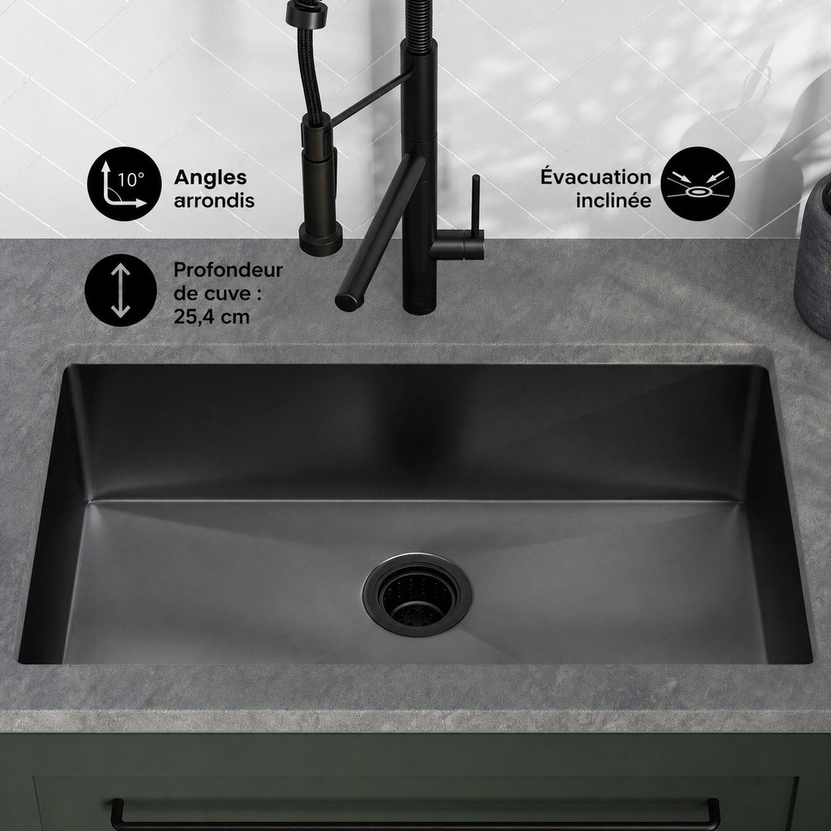 Rivage 76,2 × 45,7 cm acier inoxydable, simple Basin, Undermount évier de cuisine,noir