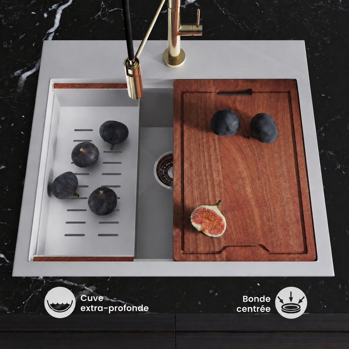 Ravi simple Basin 63,5 × 55,9 cm Topmount Kitchen Workstation vasque