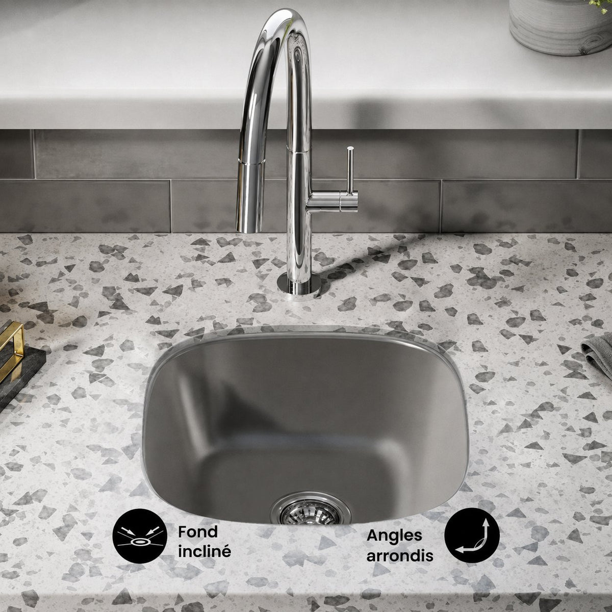 Toulouse 40,6 × 40,6 cm acier inoxydable, simple Basin, Undermount évier de cuisine
