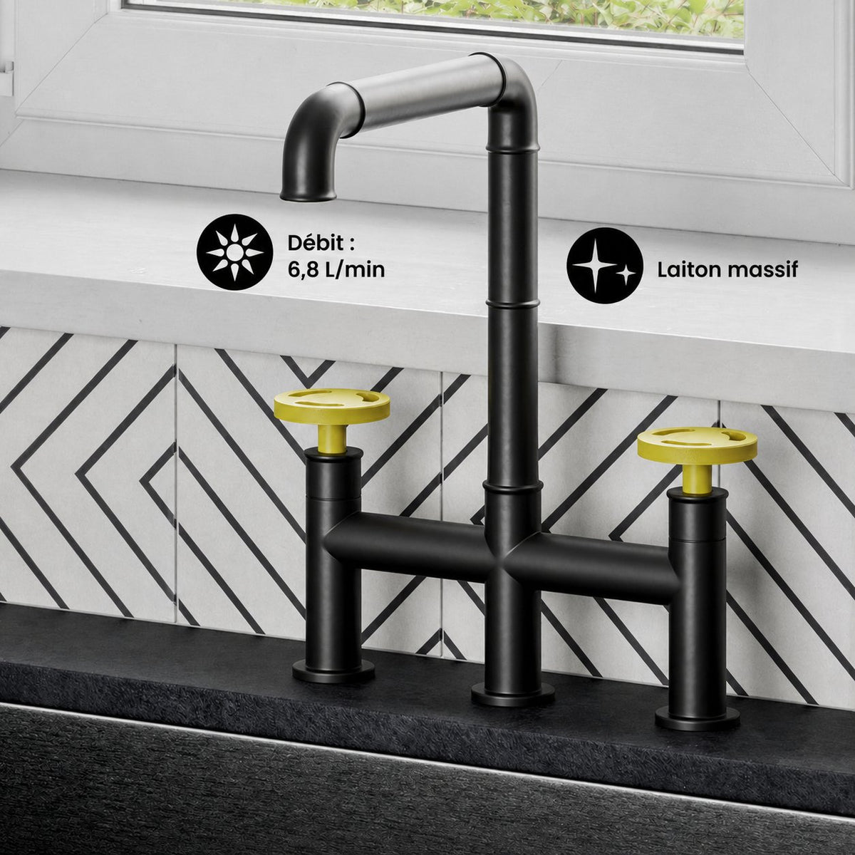 Avallon Pro mitigeur de cuisine – finition noir mat & Yellow