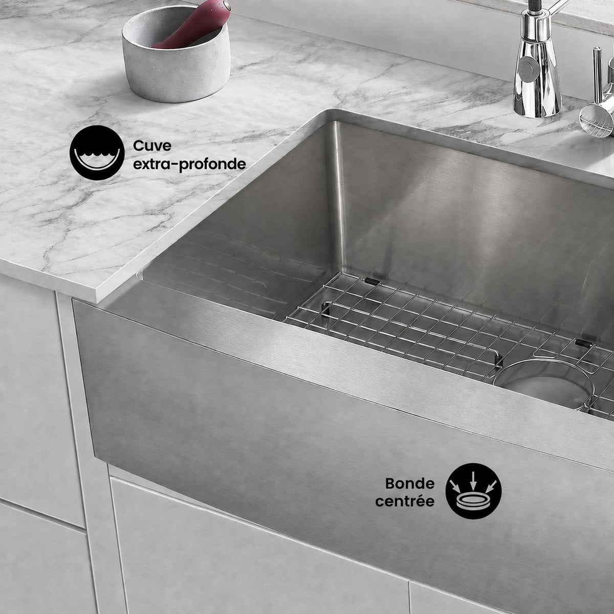 Tourner 76,2 × 53,3 cm acier inoxydable, simple Basin, Farmhouse évier de cuisine avec Apron