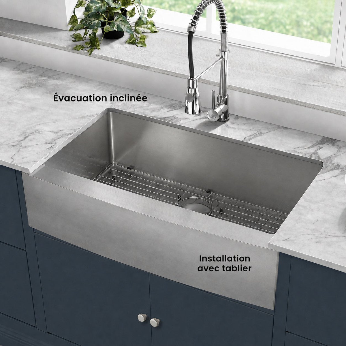 Rivage 91,4 × 53,3 cm acier inoxydable, simple Basin, Farmhouse évier de cuisine avec Apron