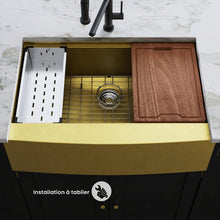 Tourner 83,8 × 55,9 cm acier inoxydable, simple Basin, Farmhouse Kitchen Workstation vasque avec Apron – finition or