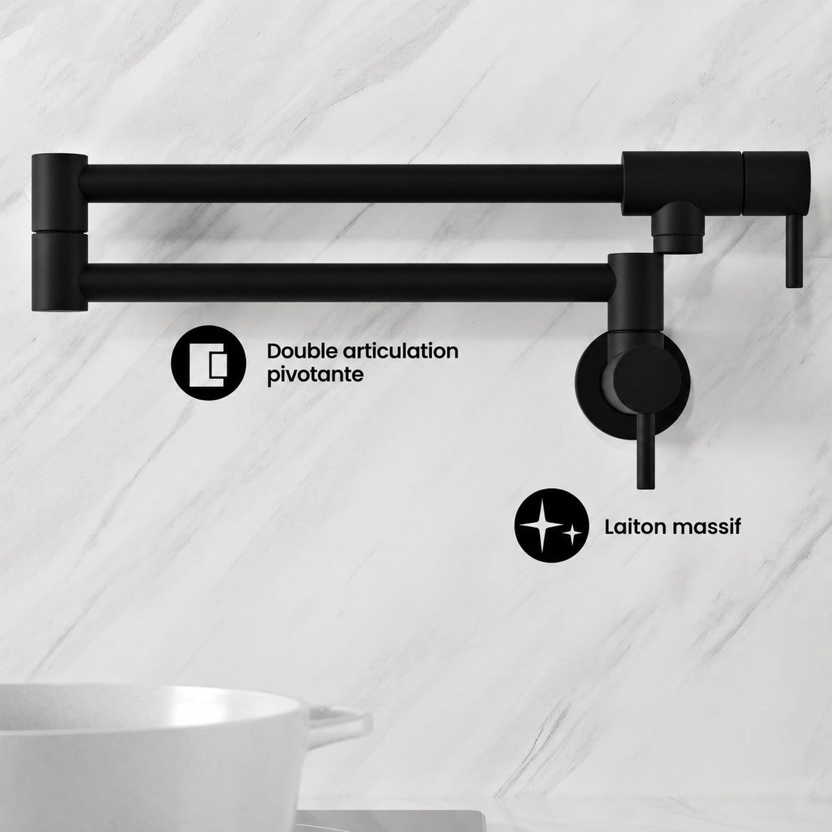 Ivy Retractable mural Pot Filler – finition noir mat