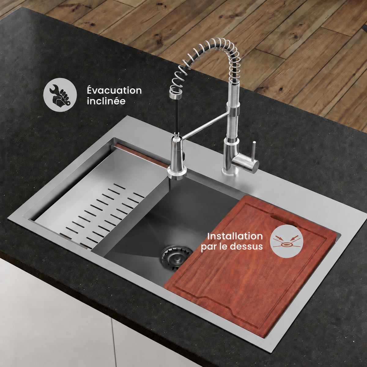 Ravi simple Basin 83,8 × 55,9 cm Topmount Kitchen Workstation vasque