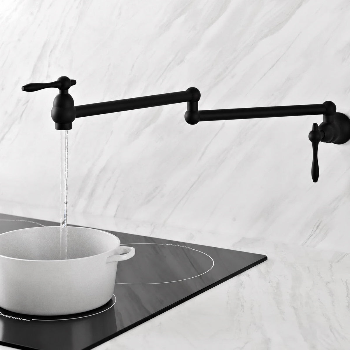 Plaisir Retractable mural Pot Filler robinet – finition noir mat