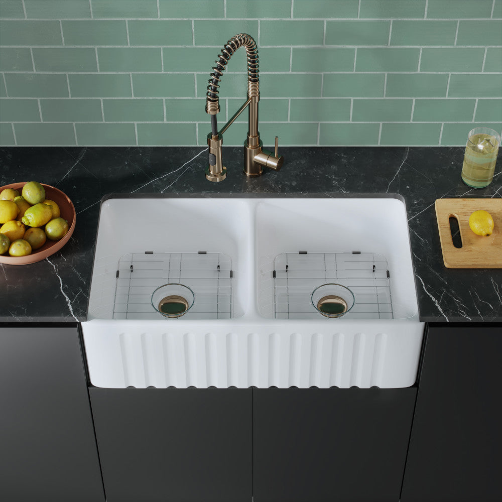 Delice 83,8 cm double Basin Fireclay Farmhouse évier de cuisine – finition blanc brillant