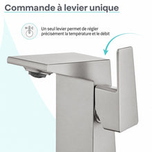 Carre monotrou, monocommande, mitigeur de lavabo – finition nickel brossé