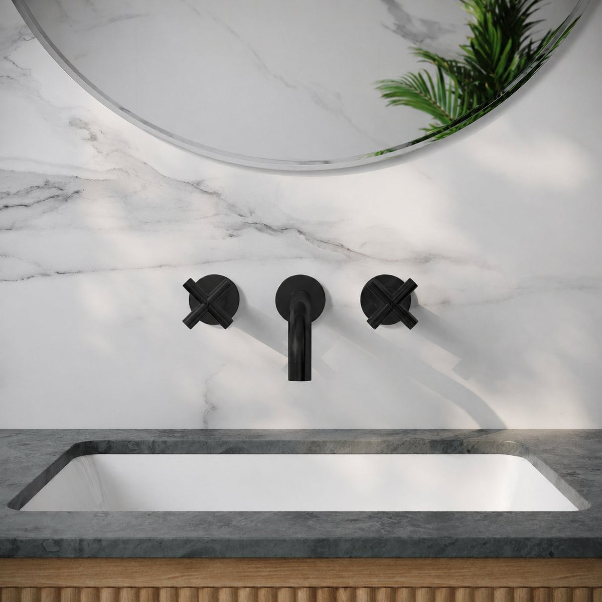 Ivy 20,3 cm. Widespread double Cross-Handle mural mitigeur de lavabo – finition noir mat