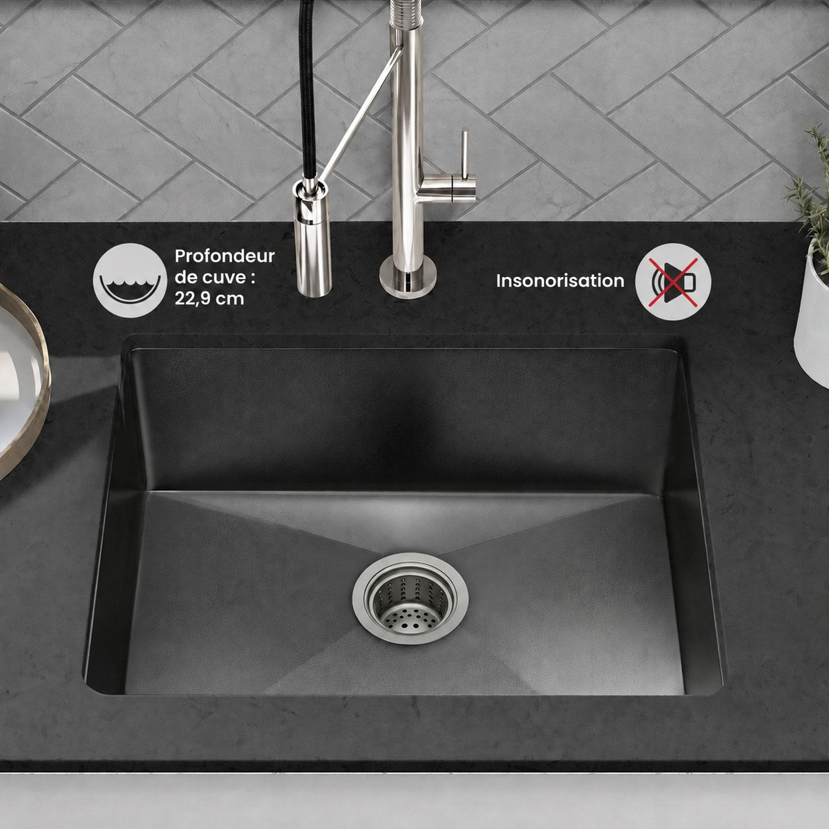 Rivage 58,4 × 45,7 cm acier inoxydable, simple Basin, Undermount évier de cuisine, noir