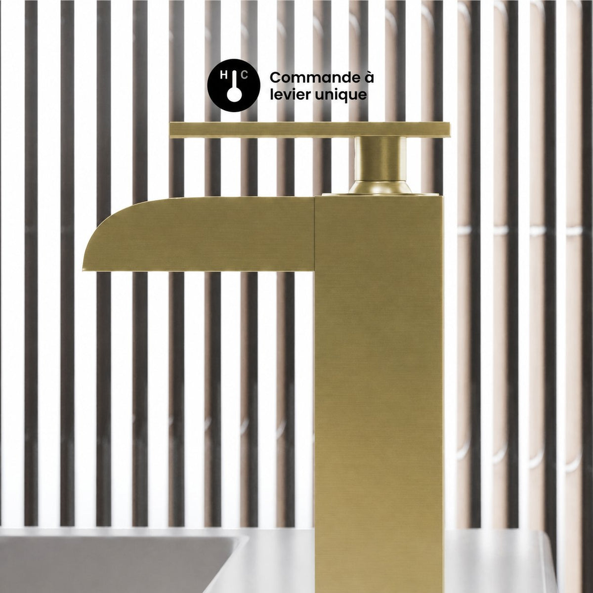 Concorde monotrou, monocommande, Waterfall mitigeur de lavabo – finition or brossé