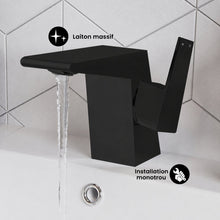 Carre monotrou, monocommande, mitigeur de lavabo – finition noir mat