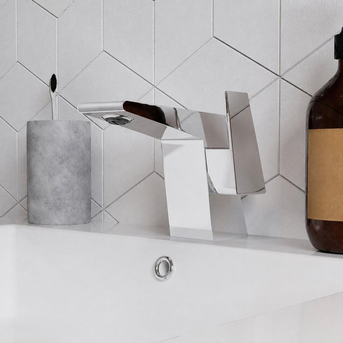 Carre monotrou, monocommande, mitigeur de lavabo – finition Chrome