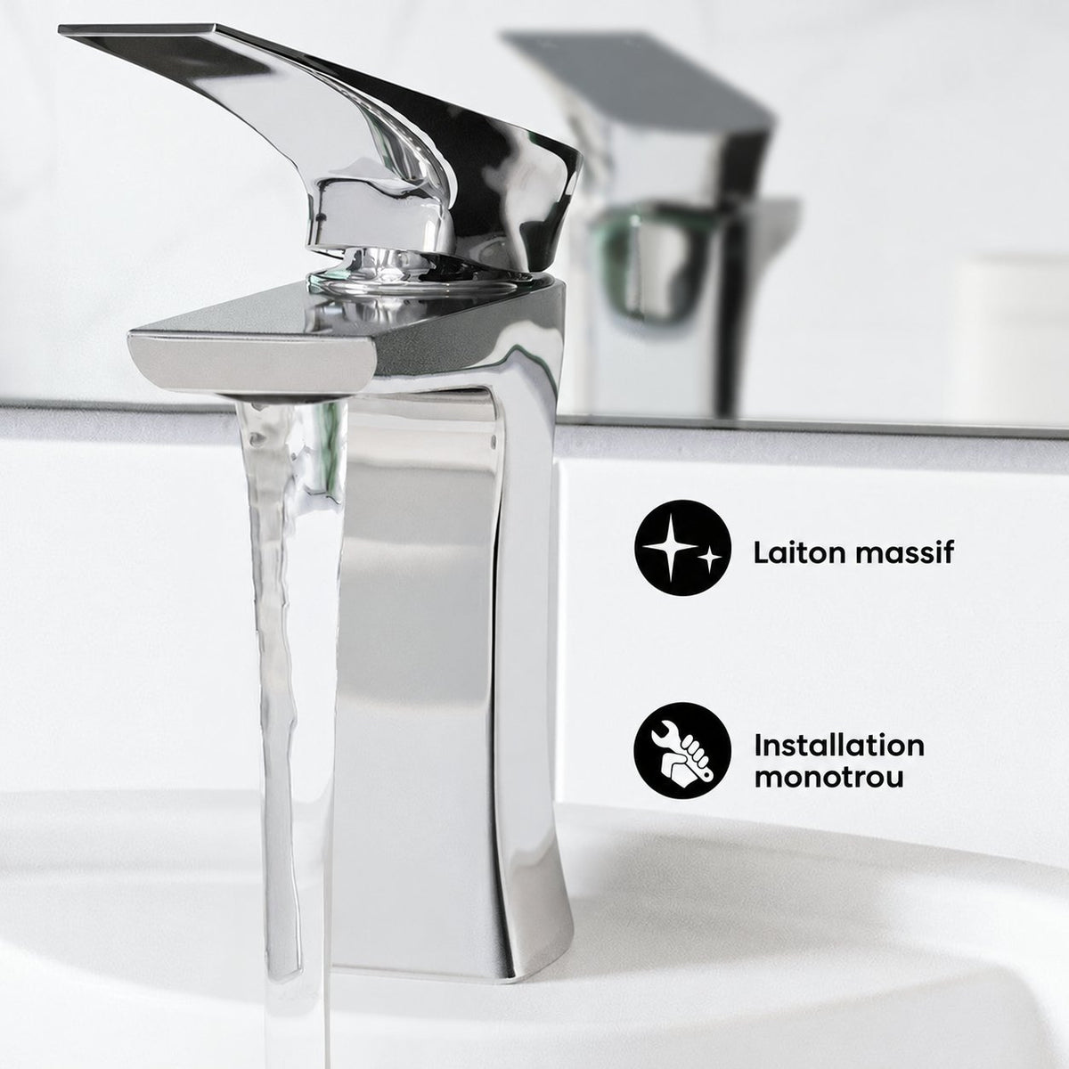 Monaco monotrou, monocommande, mitigeur de lavabo – finition Chrome