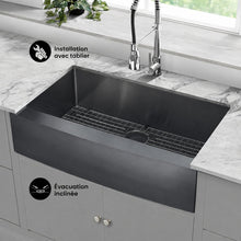 Rivage 91,4 × 53,3 cm acier inoxydable, simple Basin, Farmhouse évier de cuisine avec Apron – finition noir