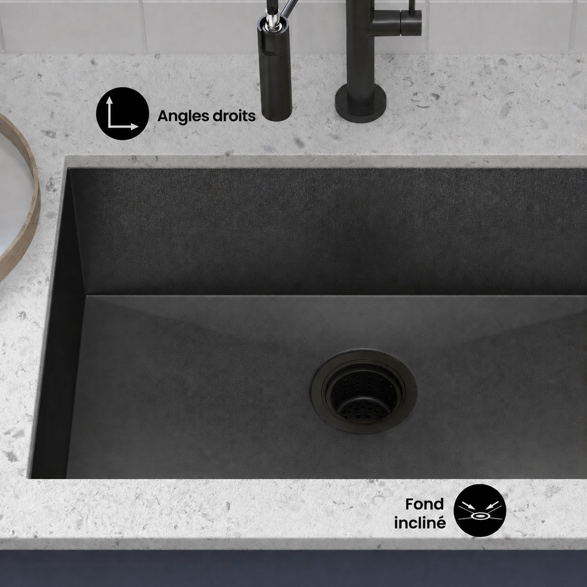 Tourner 66 × 45,7 cm acier inoxydable, simple Basin, Undermount évier de cuisine, noir