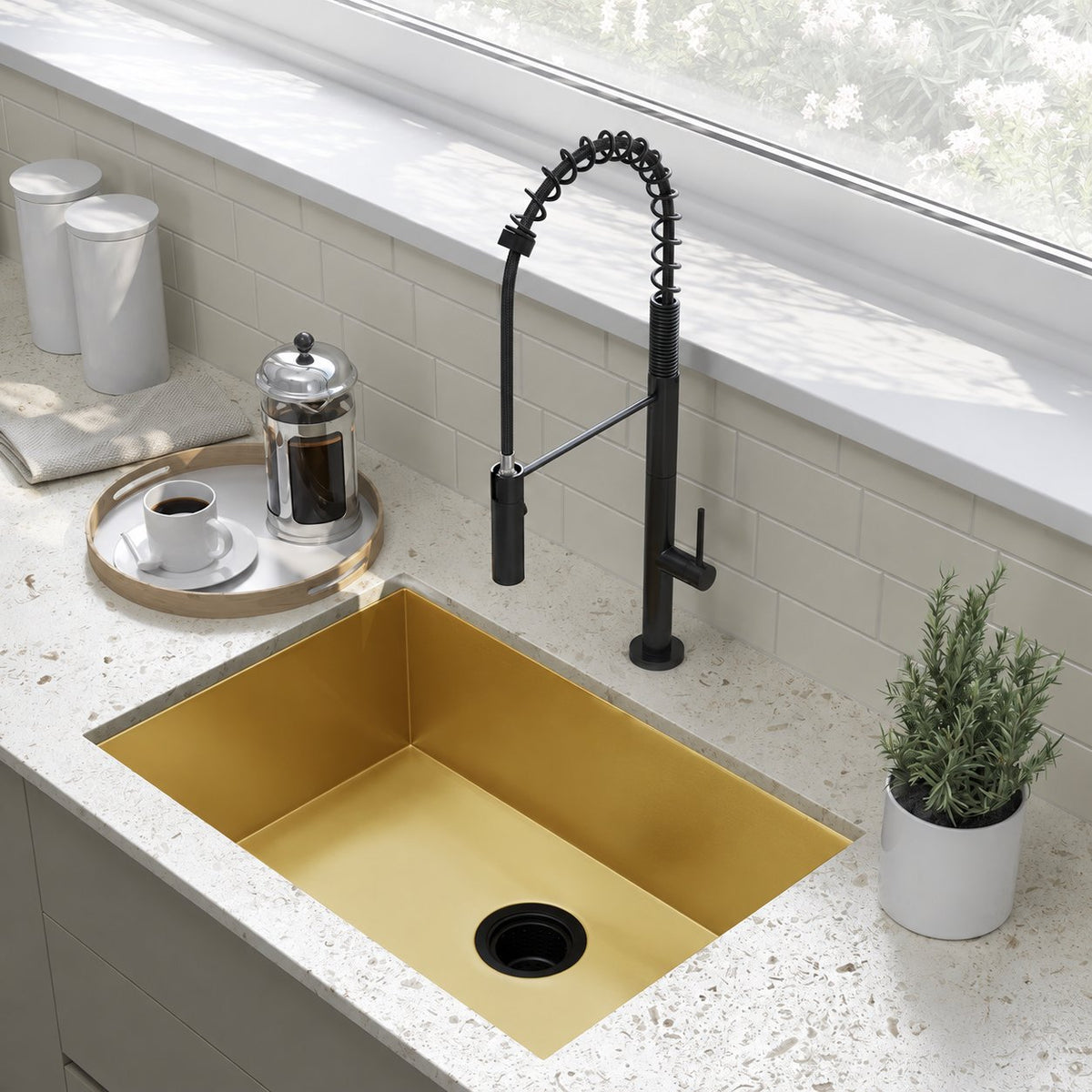 Tourner 66 × 45,7 cm acier inoxydable, simple Basin, Undermount évier de cuisine, or