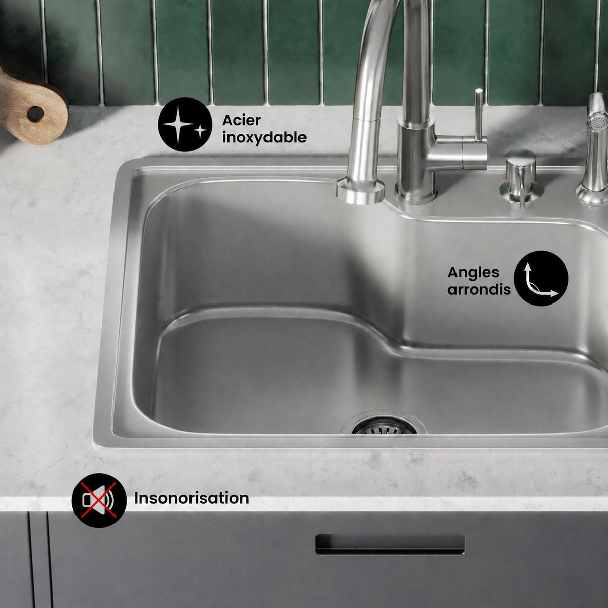 Ouvert 63,5 × 55,9 cm acier inoxydable simple Basin Top-Mount évier de cuisine