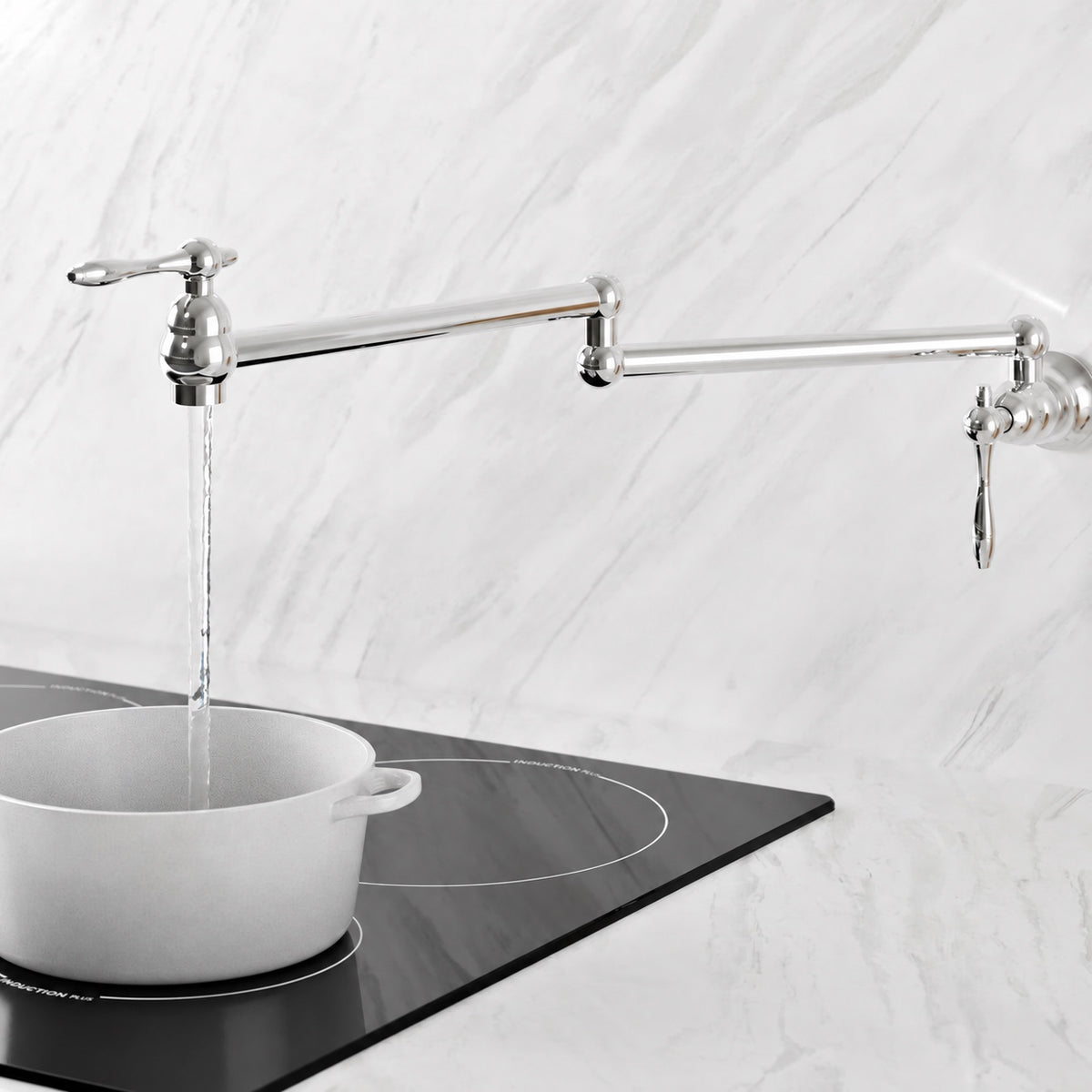 Plaisir Retractable mural Pot Filler robinet – finition chrome poli