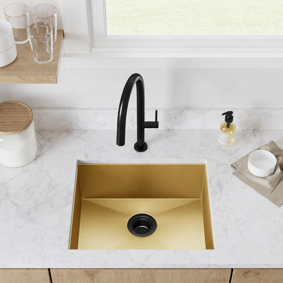 Tourner 53,3 × 45,7 cm acier inoxydable, simple Basin, Undermount évier de cuisine, or