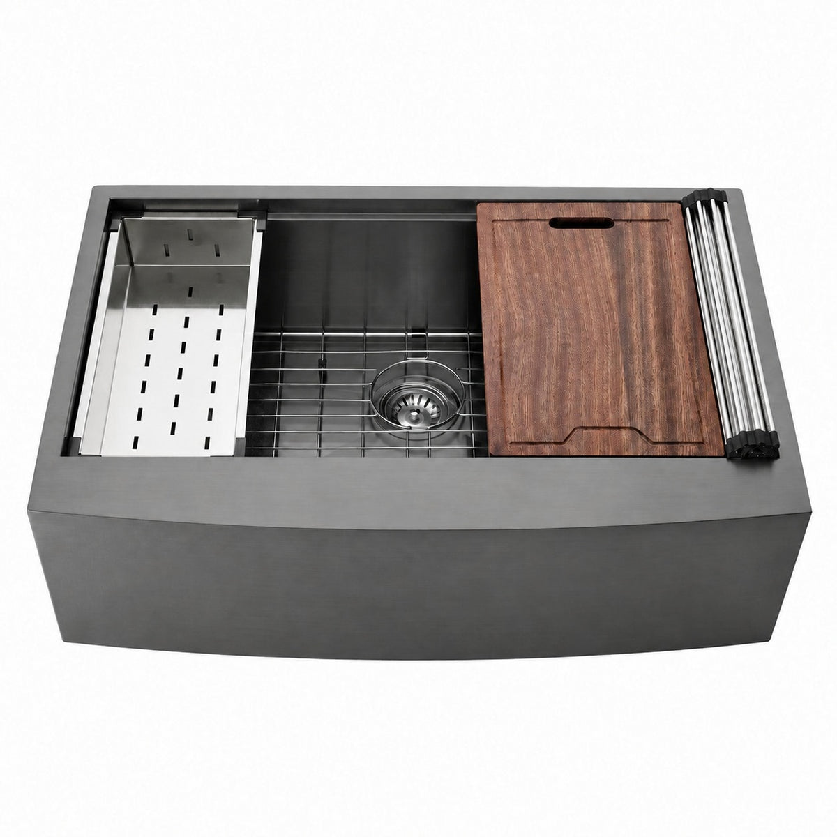 Tourner 83,8 × 55,9 cm acier inoxydable, simple Basin, Farmhouse Kitchen Workstation vasque avec Apron – finition noir
