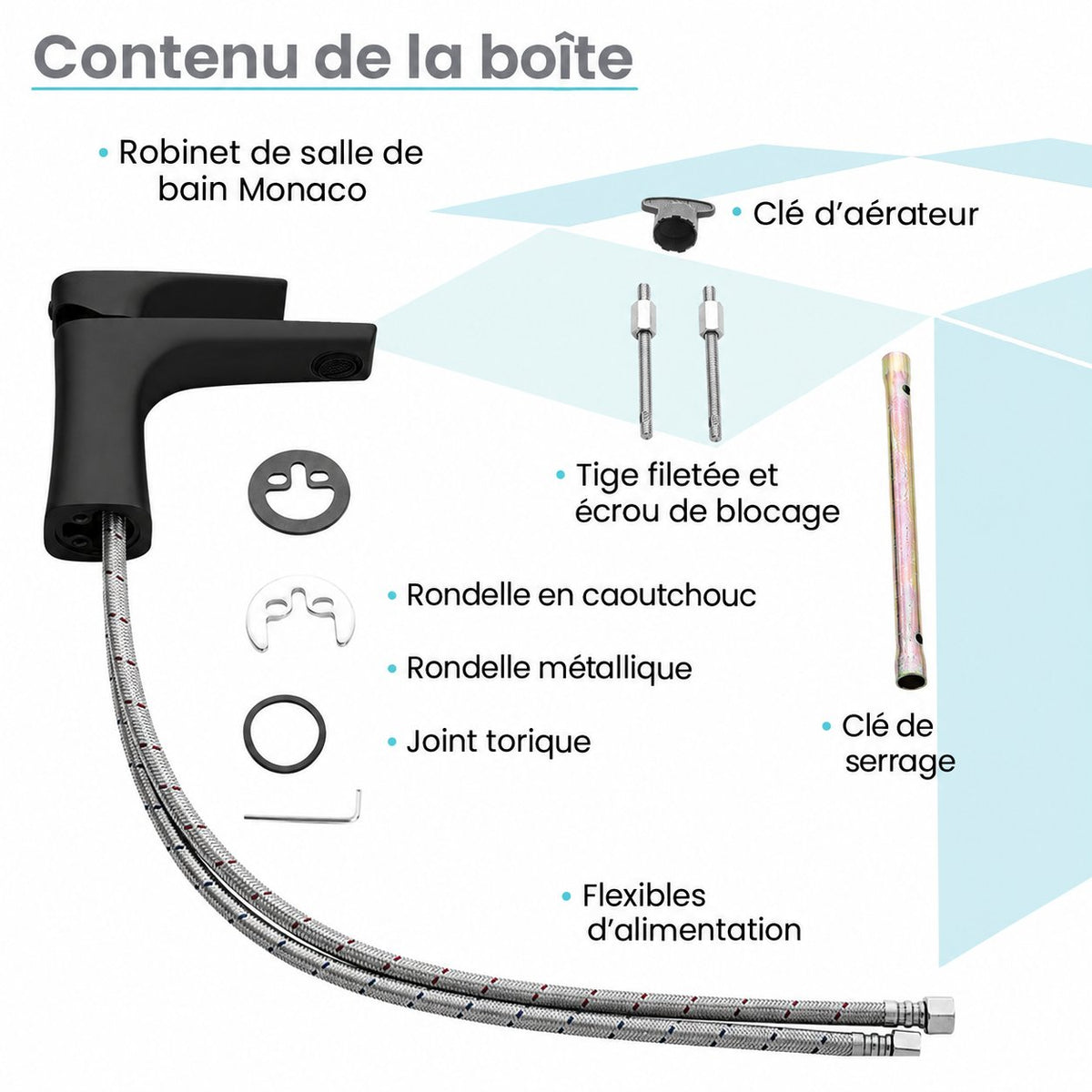 Monaco monotrou, monocommande, mitigeur de lavabo – finition noir mat