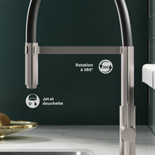 Troyes Poignée unique, Pull-Down mitigeur de cuisine – finition nickel brossé