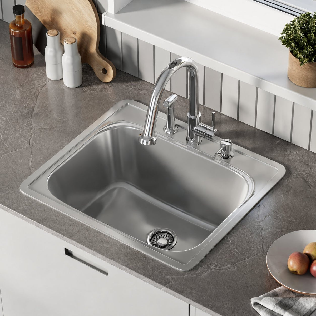 Ouvert 63,5 × 55,9 cm acier inoxydable, simple Basin, Top Mount évier de cuisine