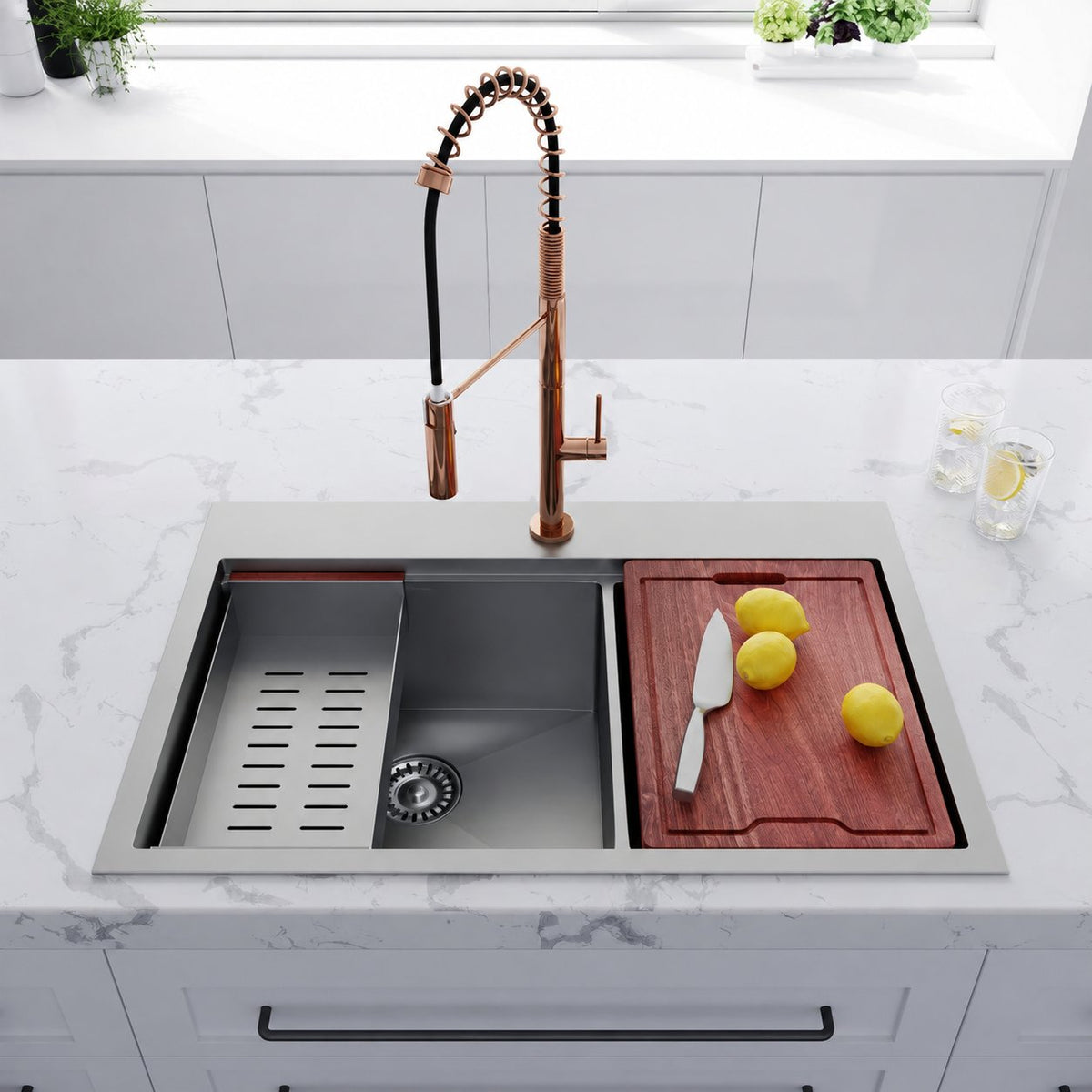 Ravi Dual Basin 83,8 × 55,9 cm Topmount Kitchen Workstation vasque