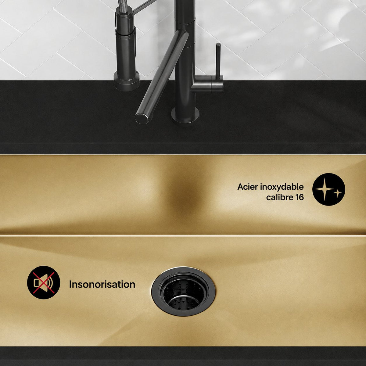 Rivage 81,3 × 48,3 cm acier inoxydable, simple Basin, Undermount évier de cuisine, or