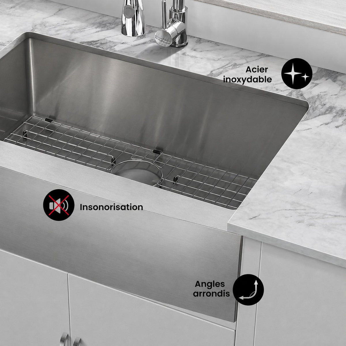 Tourner 76,2 × 53,3 cm acier inoxydable, simple Basin, Farmhouse évier de cuisine avec Apron