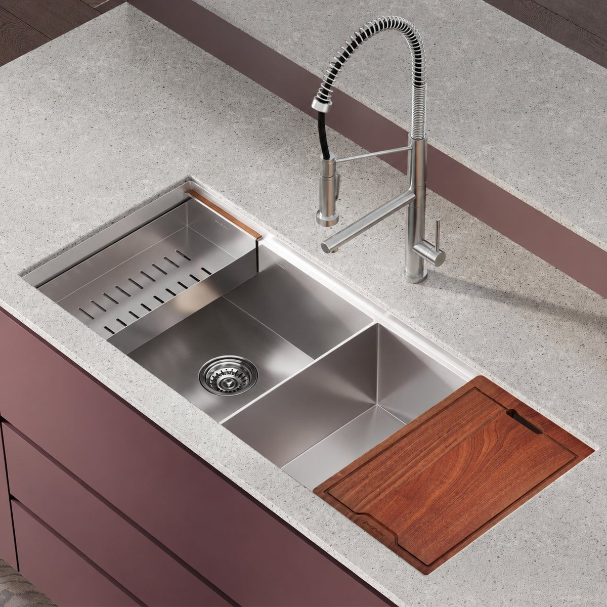 Rivage 114,3 × 48,3 cm Dual Basin Undermount Kitchen Workstation vasque