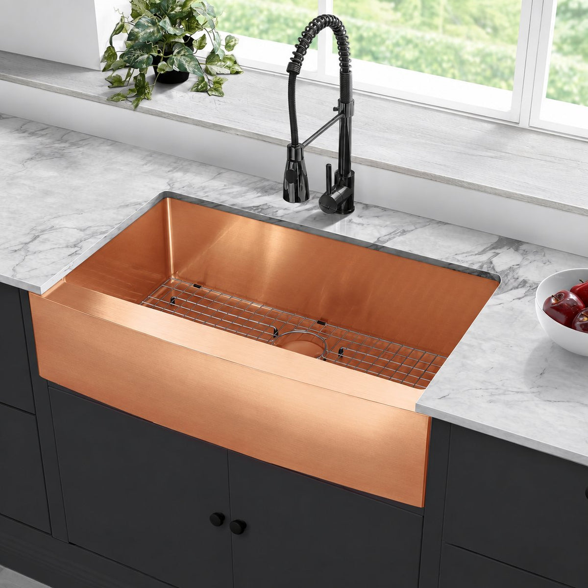 Rivage 91,4 × 53,3 cm acier inoxydable, simple Basin, Farmhouse évier de cuisine avec Apron – finition Rose or