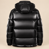Men’s Glossy Hooded Puffer Jacket — Black