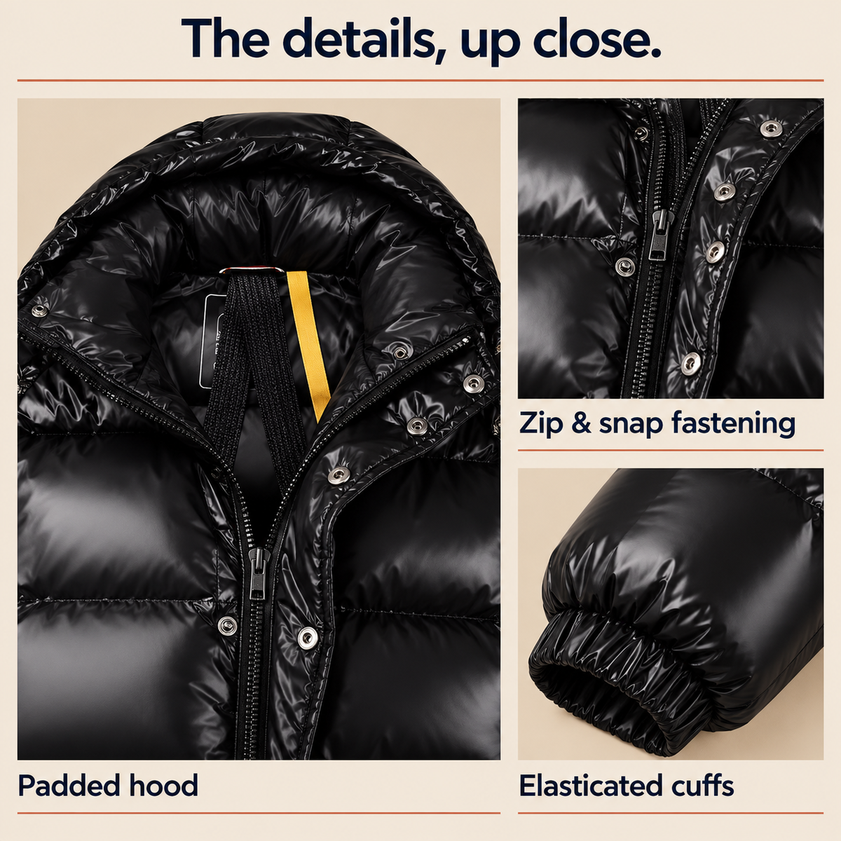 Men’s Glossy Hooded Puffer Jacket — Black