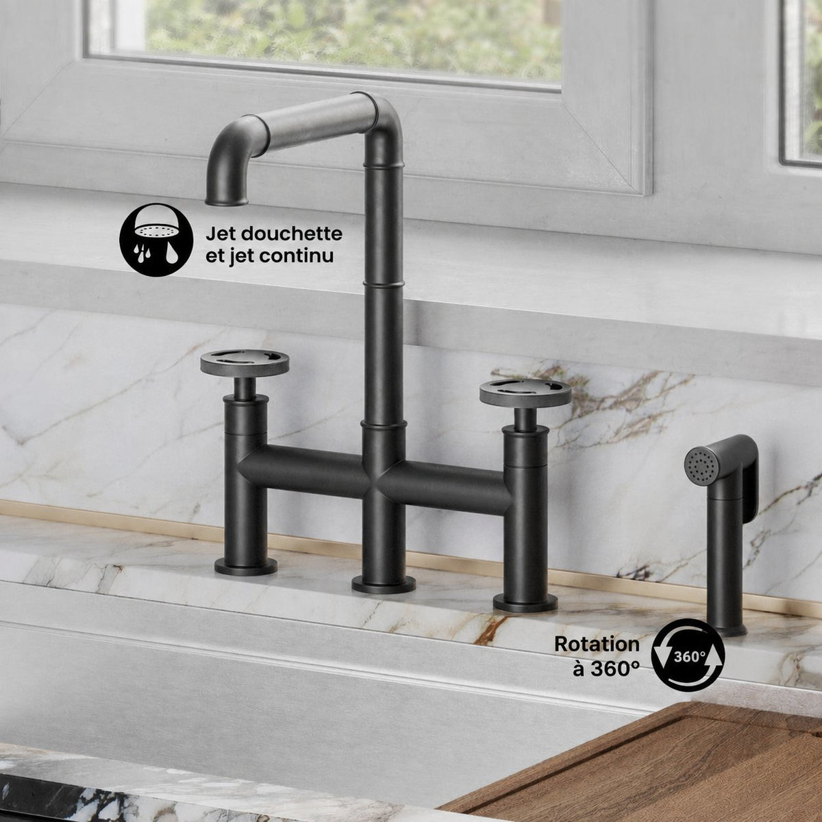 Avallon Pro Widespread mitigeur de cuisine avec Side Sprayer – finition noir mat