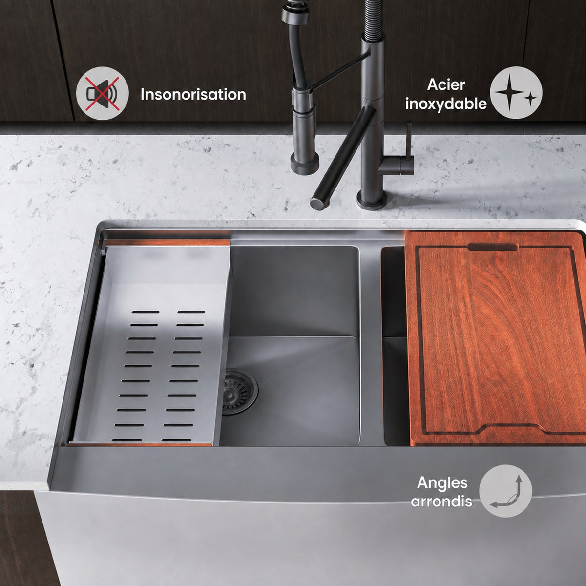 Rivage 83,8 × 55,9 cm Dual Basin Apron Kitchen Workstation vasque