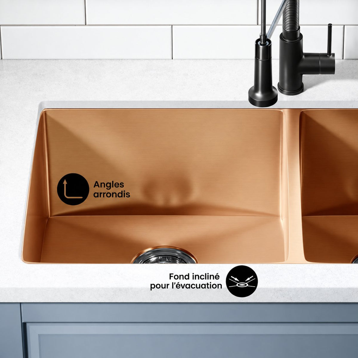 Rivage 83,8 × 50,8 cm acier inoxydable, Dual Basin, Undermount évier de cuisine – finition Rose or