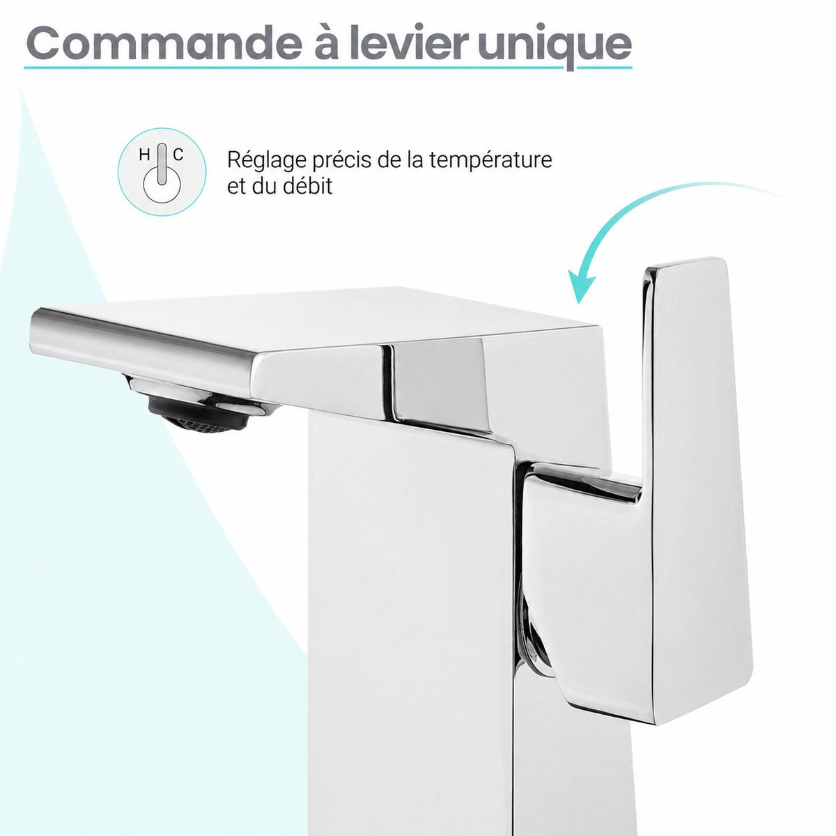 Carre monotrou, monocommande, mitigeur de lavabo – finition Chrome