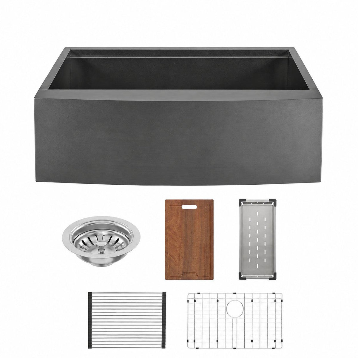 Tourner 83,8 × 55,9 cm acier inoxydable, simple Basin, Farmhouse Kitchen Workstation vasque avec Apron – finition noir