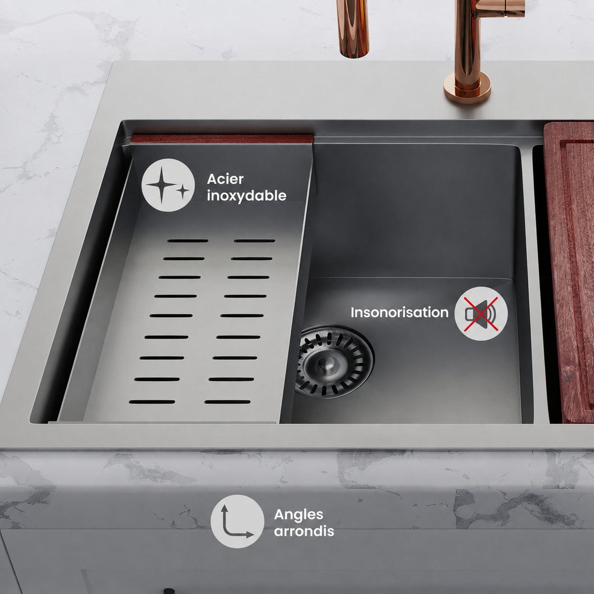 Ravi Dual Basin 83,8 × 55,9 cm Topmount Kitchen Workstation vasque