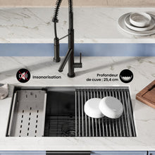 Tourner 76,2 × 48,3 cm acier inoxydable, simple Basin, Undermount Kitchen Workstation vasque – finition noir