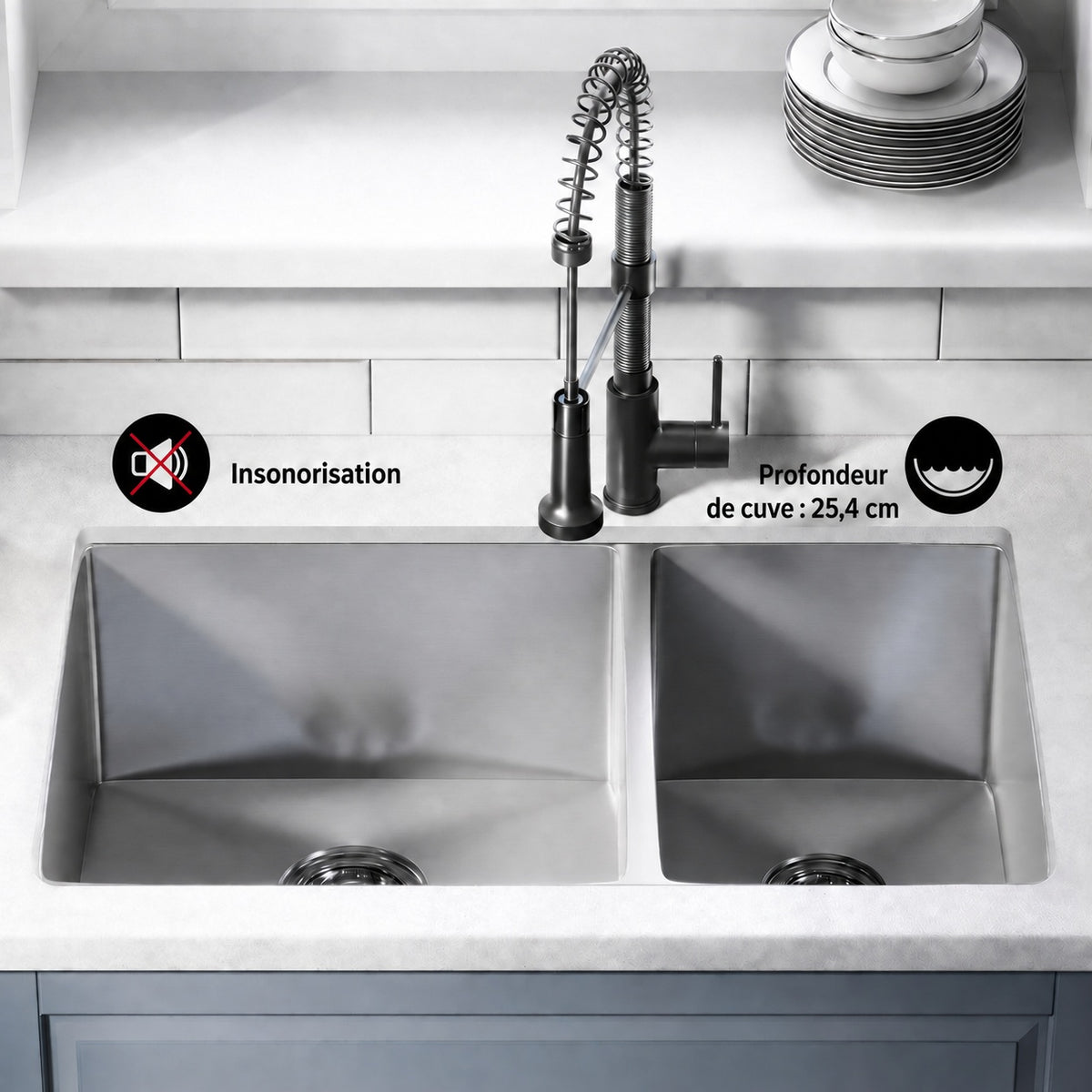 Rivage 83,8 × 50,8 cm acier inoxydable, Dual Basin, Undermount évier de cuisine