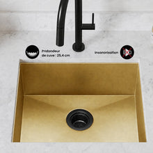Tourner 53,3 × 45,7 cm acier inoxydable, simple Basin, Undermount évier de cuisine, or