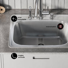 Ouvert 63,5 × 55,9 cm acier inoxydable, simple Basin, Top Mount évier de cuisine