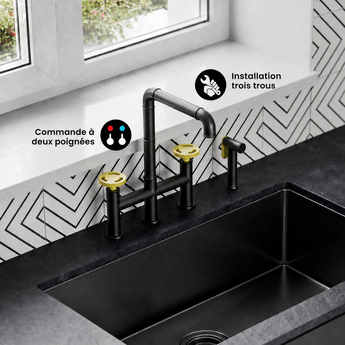 Avallon Pro mitigeur de cuisine – finition noir mat & Yellow