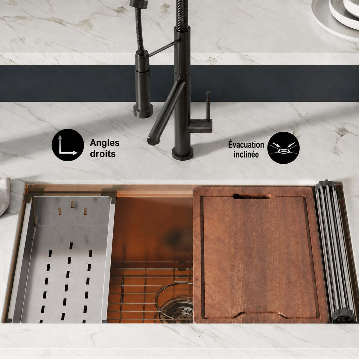 Tourner 76,2 × 48,3 cm acier inoxydable, simple Basin, Undermount Kitchen Workstation vasque – finition Rose or