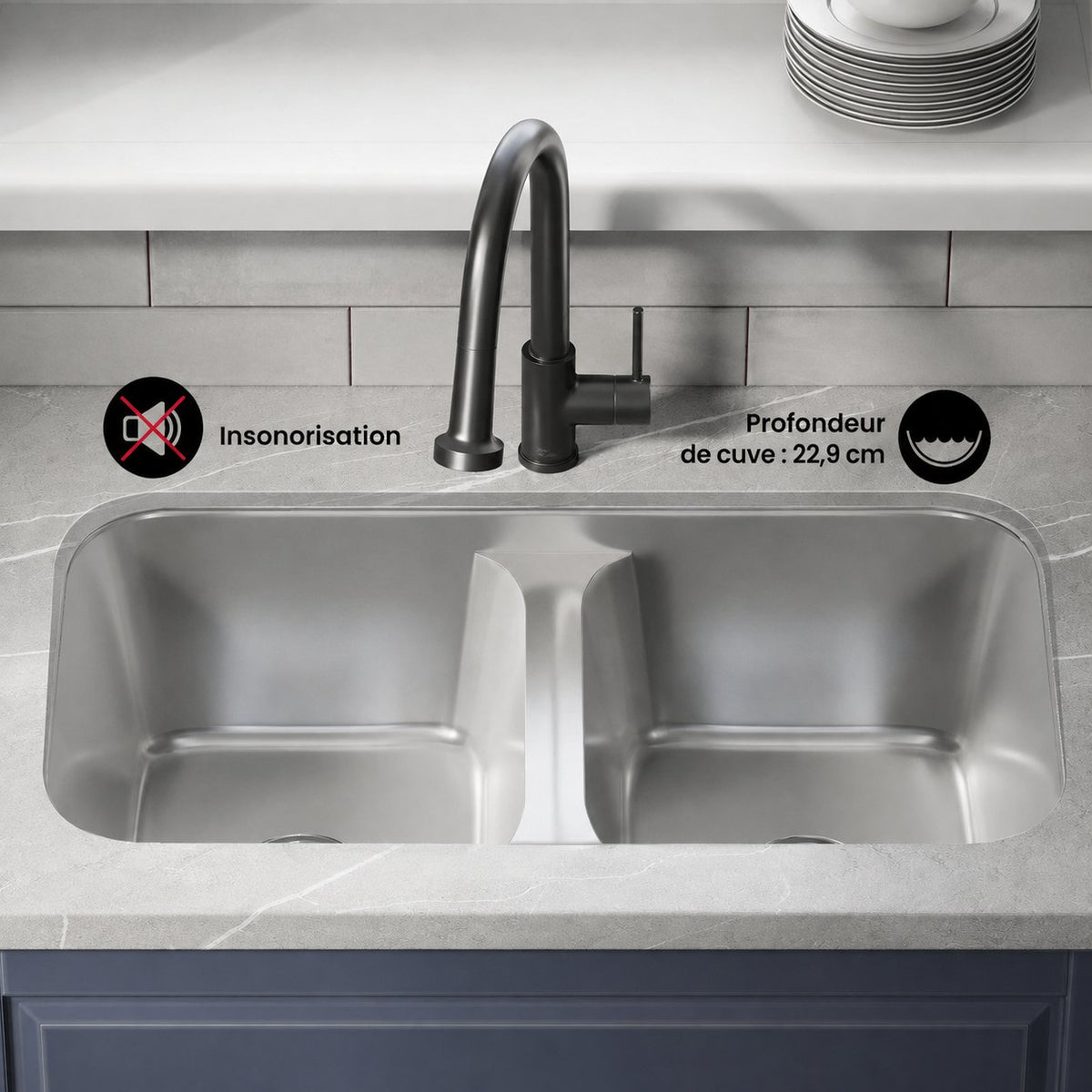 Toulouse 73,7 × 45,7 cm acier inoxydable, Dual Basin, Undermount évier de cuisine