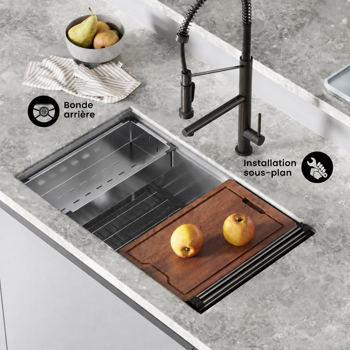 Tourner 81,3 cm 18 Gauge acier inoxydable Undermount évier de cuisine – finition noir mat