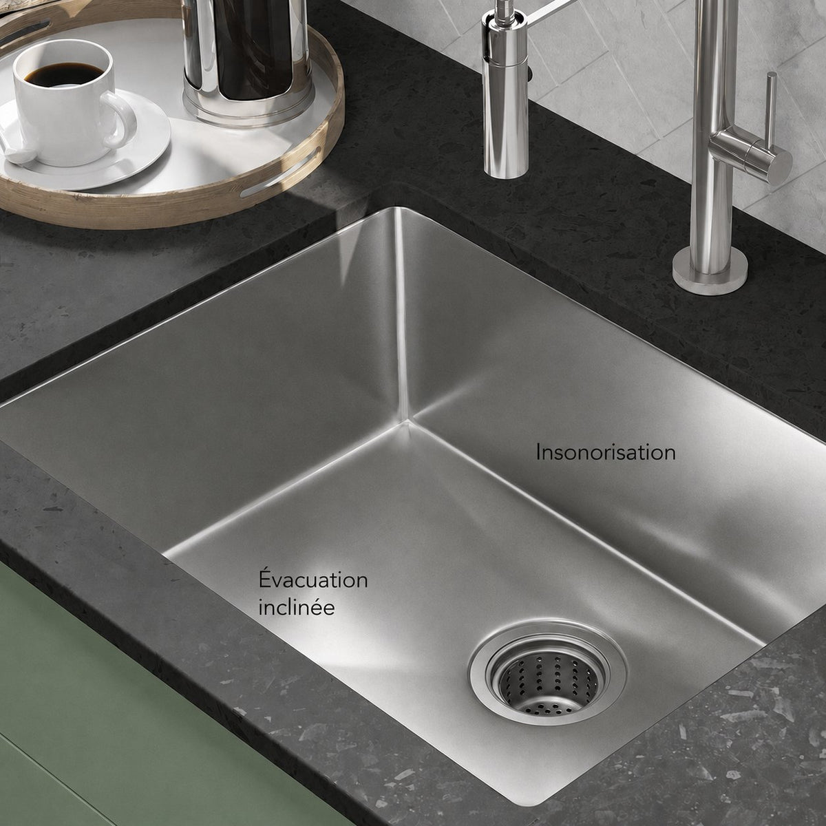 Rivage 58,4 cm 16 Gauge acier inoxydable Undermount évier de cuisine – finition chrome poli